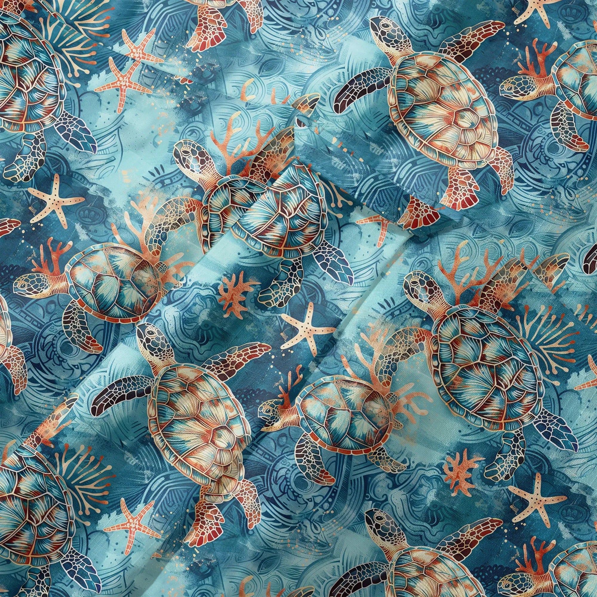 Chemise hawaïenne pour homme LeosWare® à manches courtes avec boutons 100 % coton bleu Aloha tortue dorée mer par Ann
