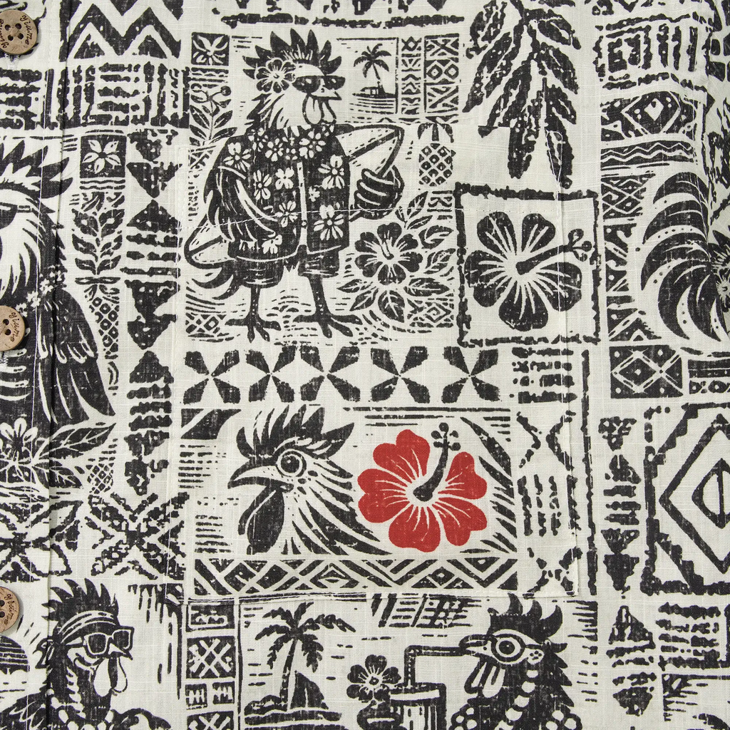 Men's Hawaiian Shirt Short Sleeve Button-down 100% Cotton Black Rooster Aloha The Bone Voyage By Cigar