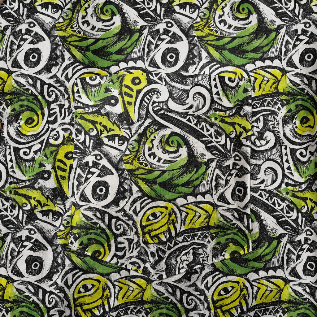 LeosWare® Men's Hawaiian Shirt Short Sleeve Button-up 100% Cotton Black Aloha Polynesian Totem By Ann