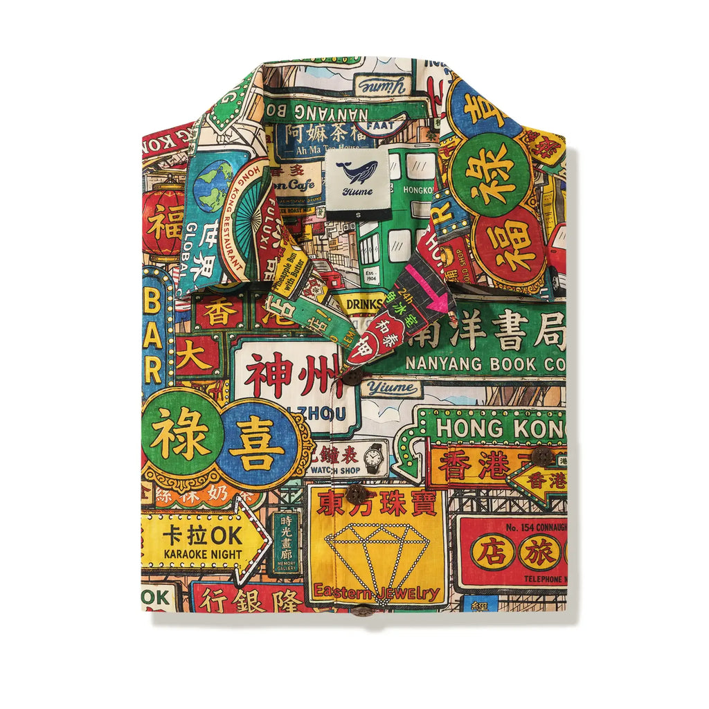 Men's Hawaiian Shirt Short Sleeve Camp Collar 100% Cotton Blue Aloha Neon Kowloon By Mo
