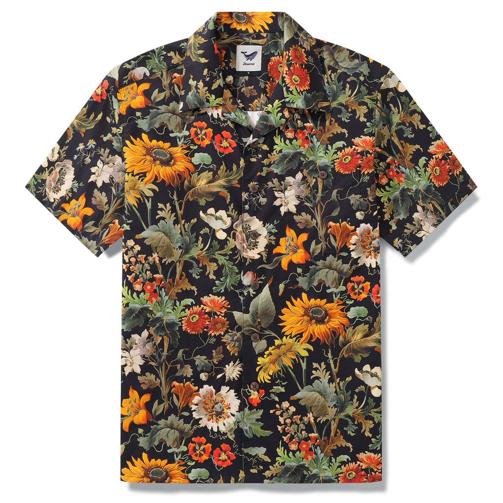 100% Cotton Hawaiian Shirt For Men Romantic Garden Camp Collar Shirt By Sherry