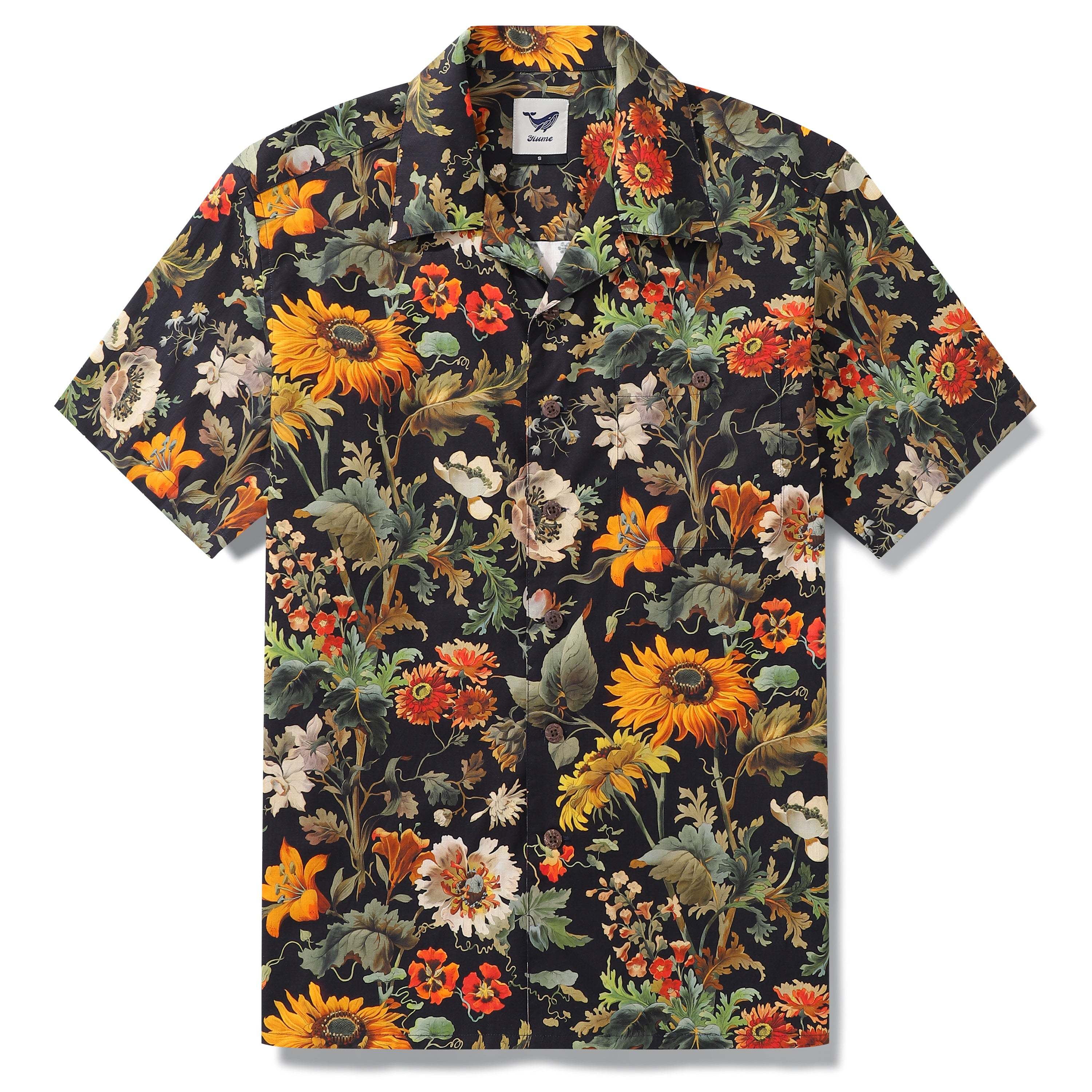100% Cotton Hawaiian Shirt For Men Romantic Garden Camp Collar Shirt By Sherry