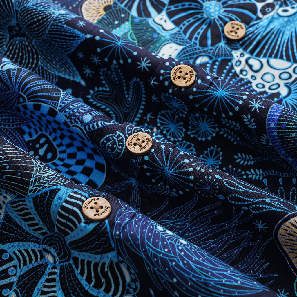 Sea Turtle Men's Hawaiian Shirt Short Sleeve Button-down 100% Cotton Blue Aloha Reef Rules By Mo