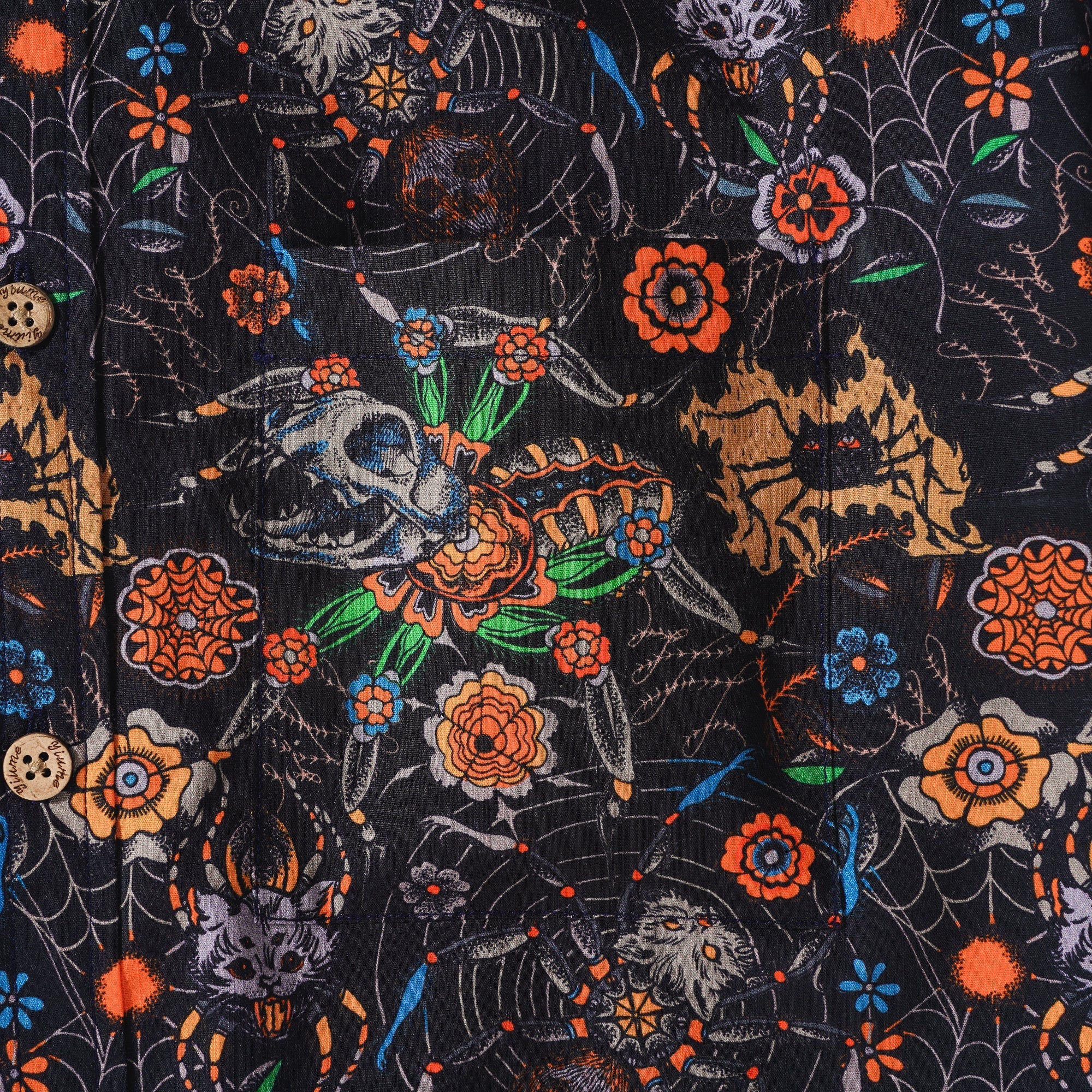 Halloween Gift Men's Hawaiian Shirt Short Sleeve Button-down 100% Cotton Black Aloha Spider Cat By Sophia