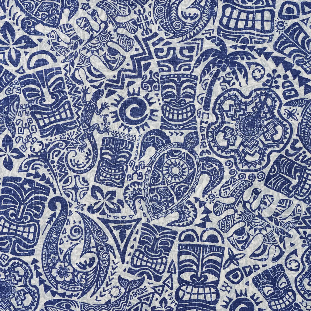 Men's Hawaiian Shirt Short Sleeve Button-down 100% Cotton Blue Aloha Tiki Retro Totem By Cigar