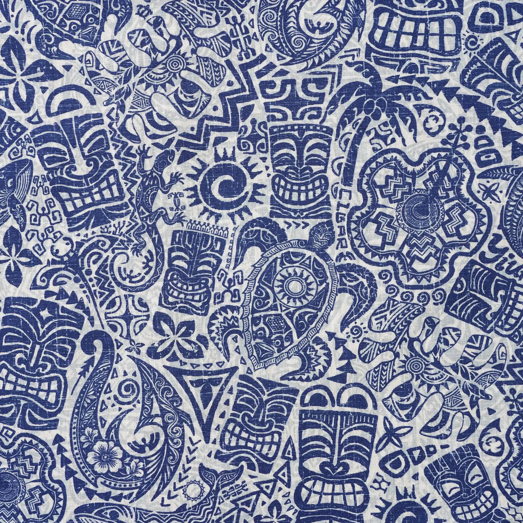Men's Hawaiian Shirt Short Sleeve Button-down 100% Cotton Blue Aloha Tiki Retro Totem By Cigar