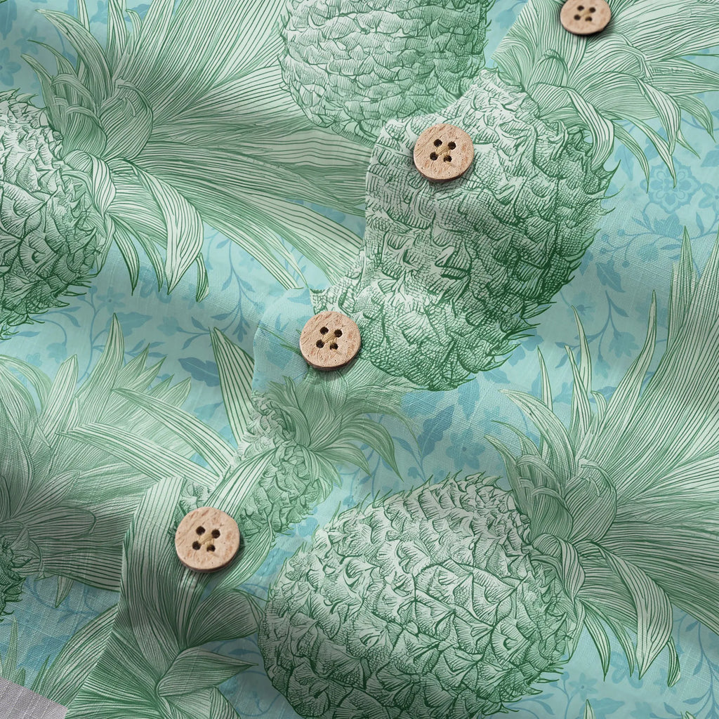 LeosWare® Men's Hawaiian Shirt Short Sleeve Button-up 100% Cotton Green Aloha Mint Green Pineapple Grove By Ann