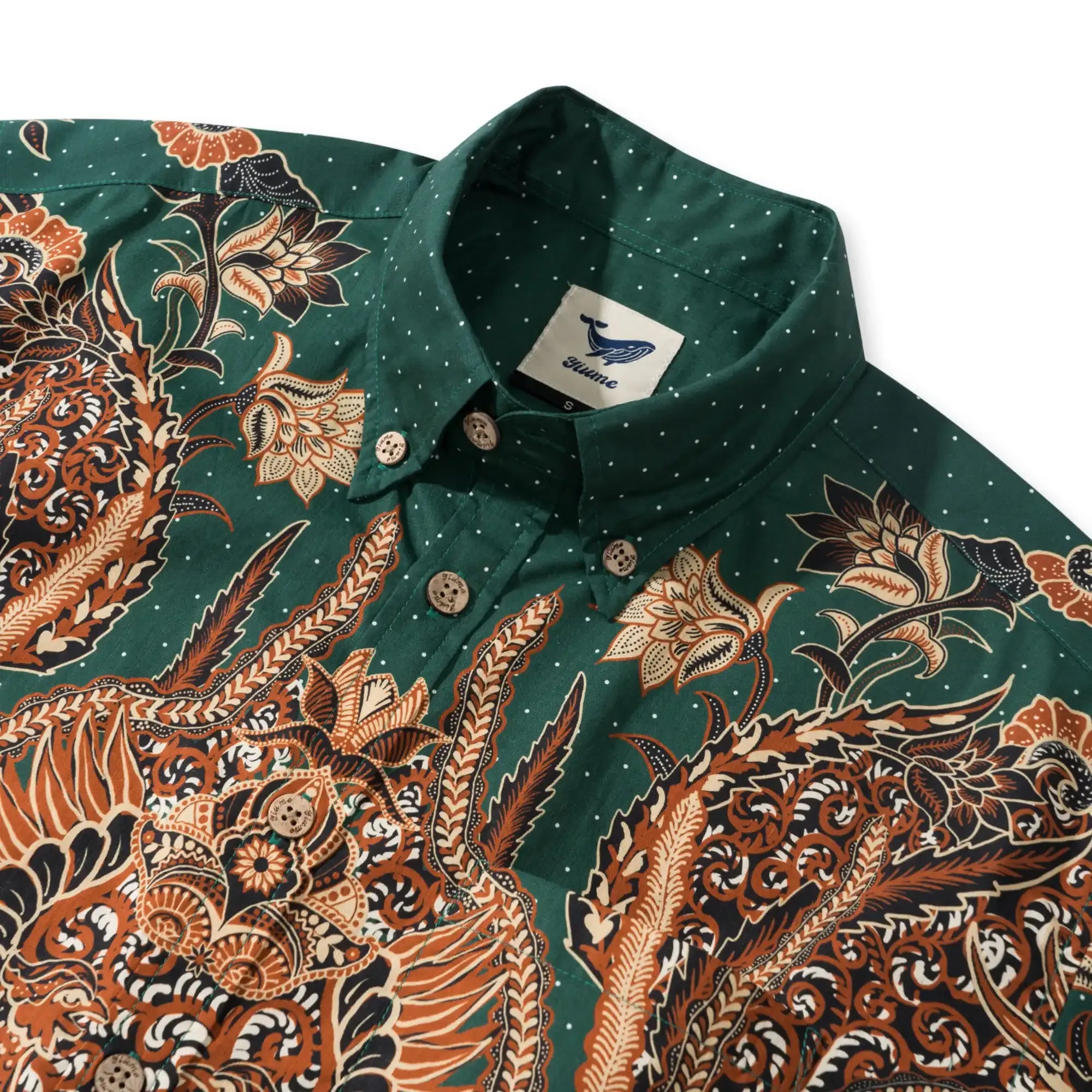 Indian Style Men's Hawaiian Shirt Short Sleeve Button-down 100% Cotton Green Aloha Phoenix Rebirth By Yana