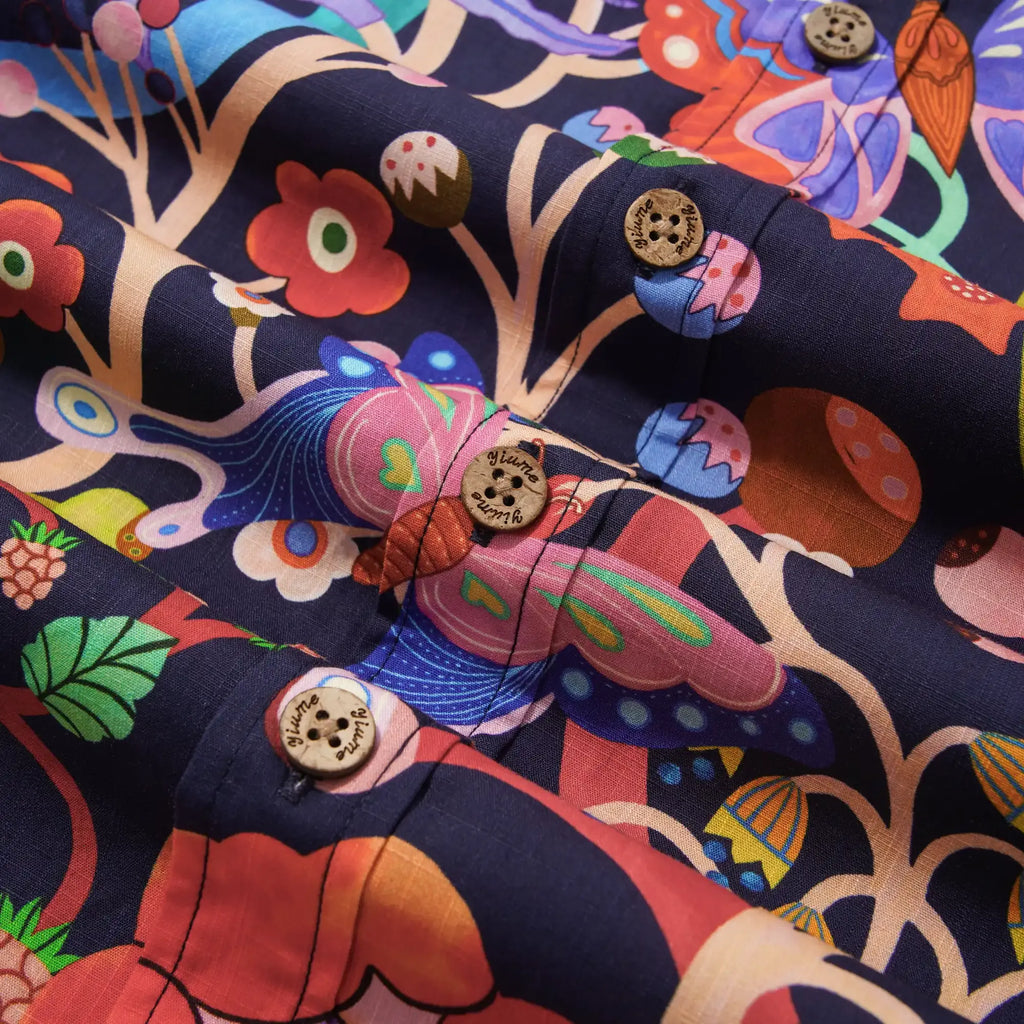 Men's Hawaiian Shirt Short Sleeve Button-down 100% Cotton Blue Aloha Dusk Butterfly Dance By Huan huan