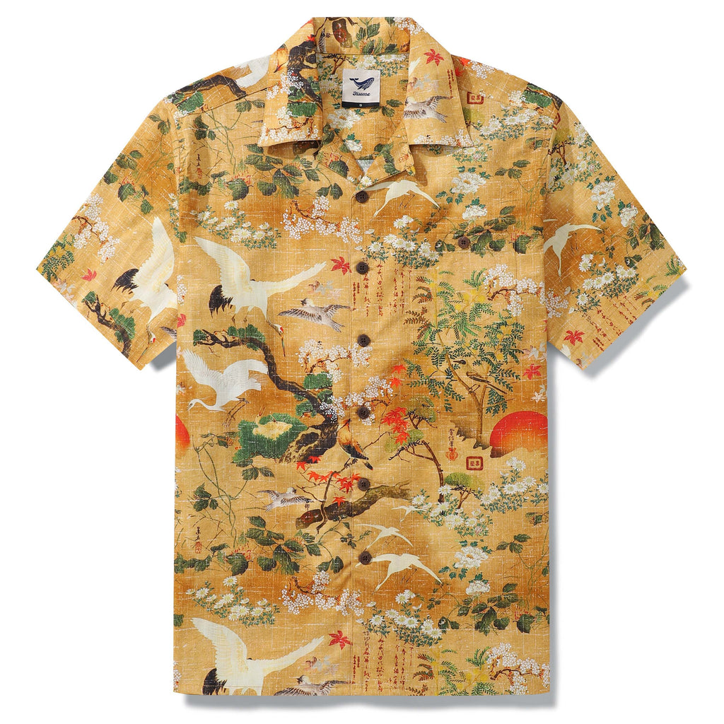 Chemise hawaïenne 100 % coton pour hommes, chemise à col camp avec peinture de paysage par Yakima