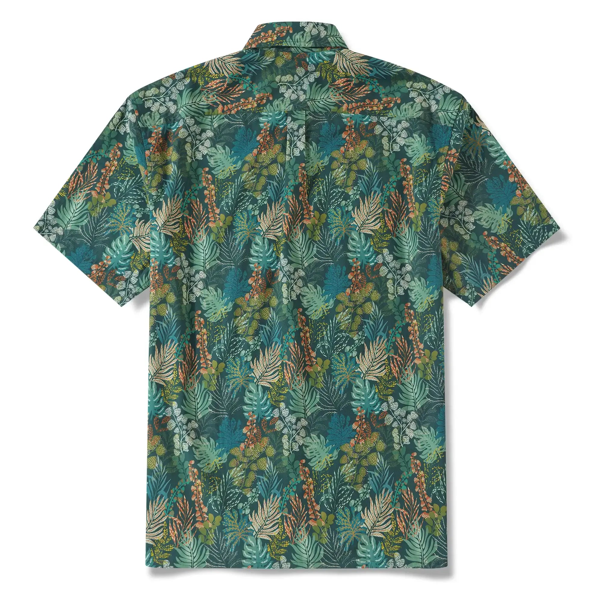 Men's Hawaiian Shirt Short Sleeve Button-down 100% Cotton Green Shirt Aloha Tropical Night Emerald Leaves By Annick