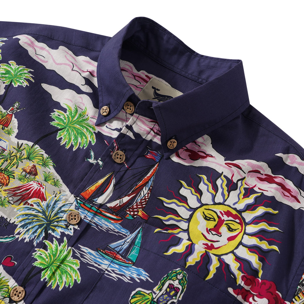 Men's Hawaiian Shirt Short Sleeve Button-down 100% Cotton White Aloha Hawaiian Vibes By Huan huan