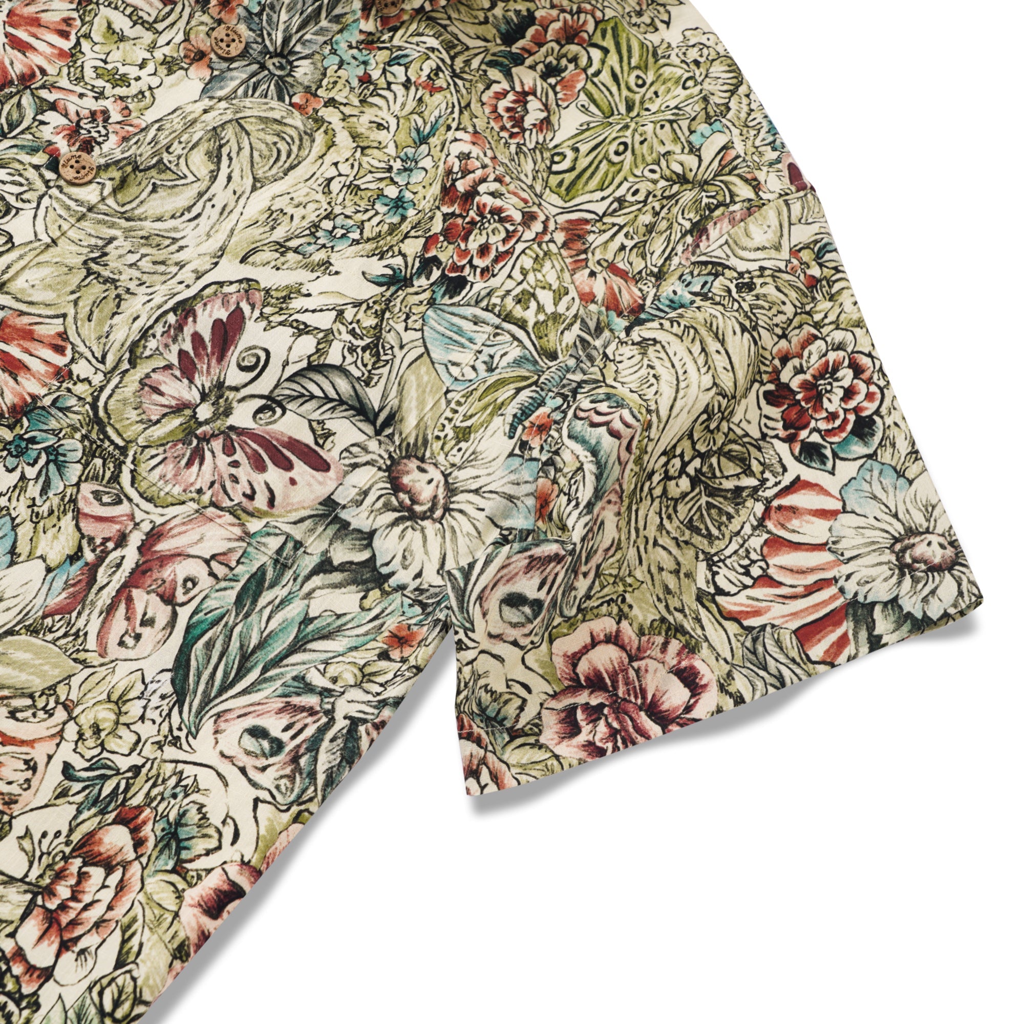 Men's Hawaiian Shirt Short Sleeve Button-down 100% Cotton Green Aloha Floral Butterfly By Yeti