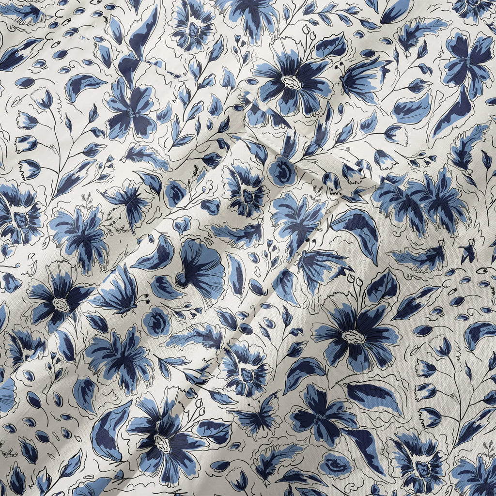 LeosWare® Men's Hawaiian Shirt Short Sleeve Button-up 100% Cotton Blue Aloha Indigo Blooms By Huan huan