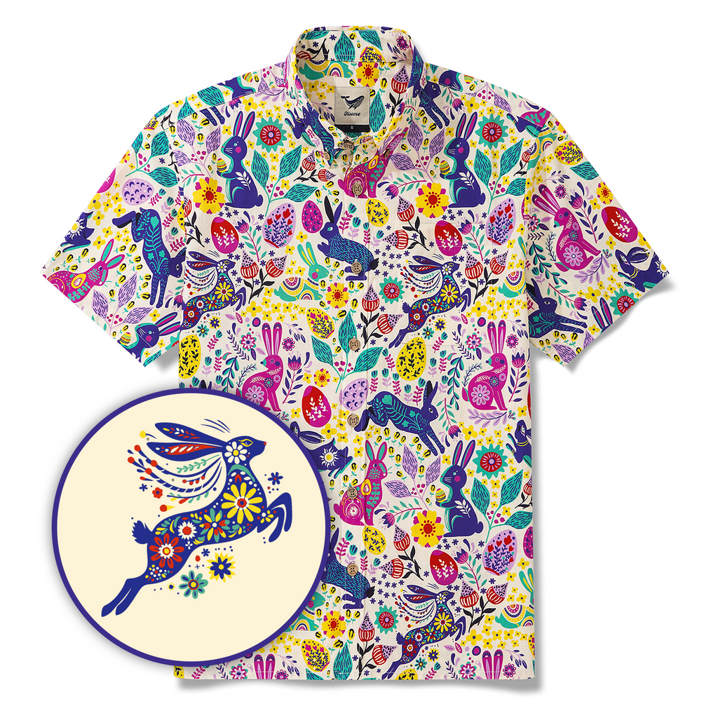 Easter Day Men's Hawaiian Shirt Short Sleeve Button-down 100% Cotton Aloha Easter Vibes By Yana