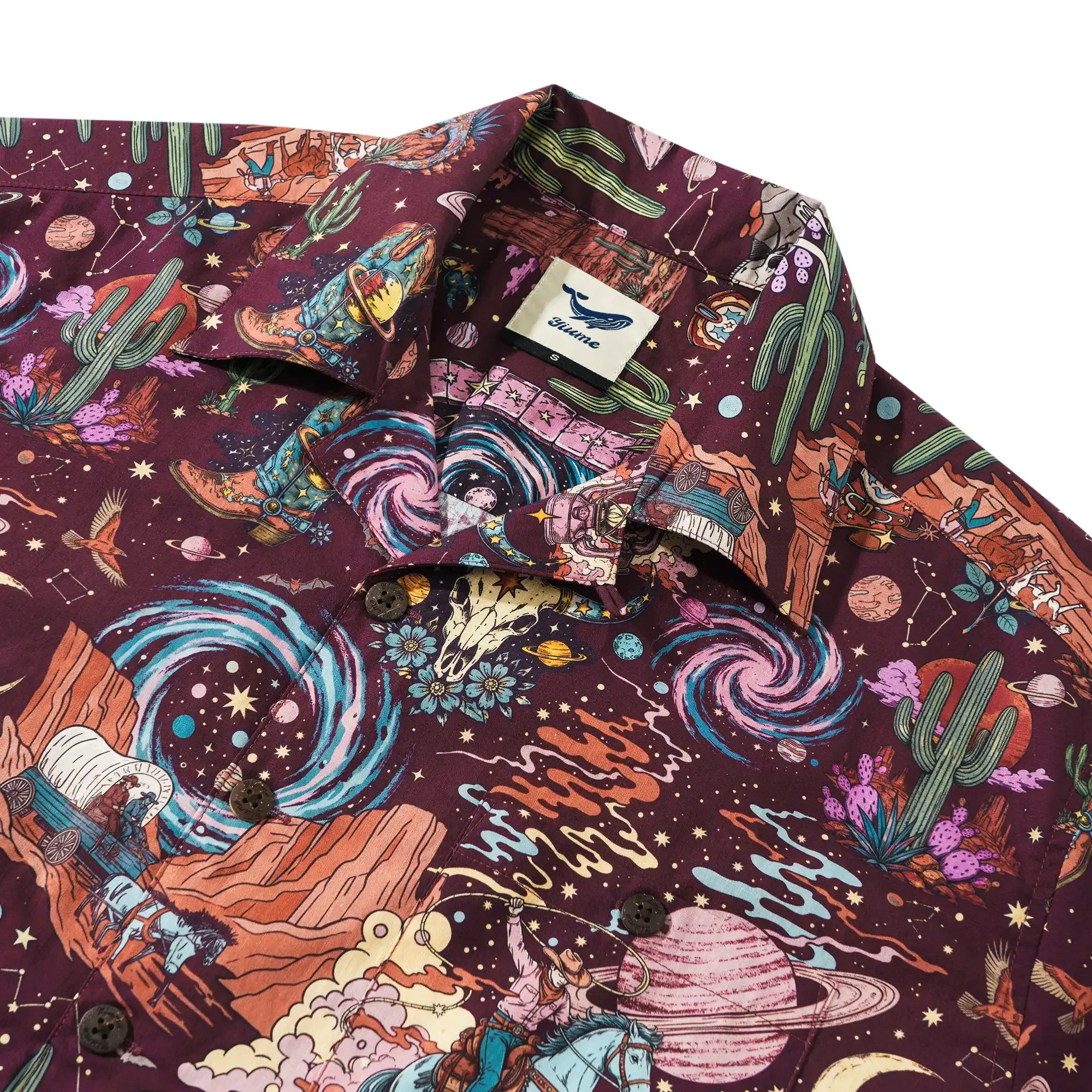 Men's Hawaiian Shirt Short Sleeve Camp Collar 100% Cotton Red Aloha Western Stardust - Red By Mo