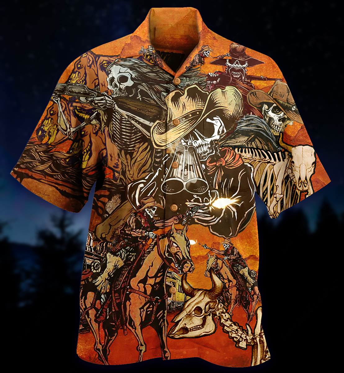 Cowboy Skull War Orange - Hawaiian Shirt