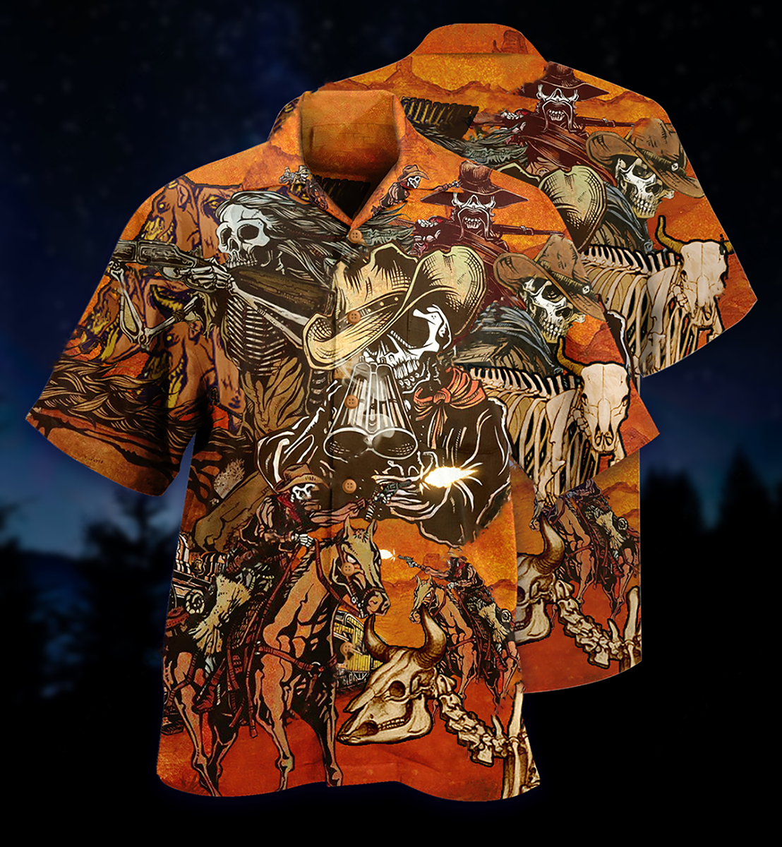 Cowboy Skull War Orange - Hawaiian Shirt