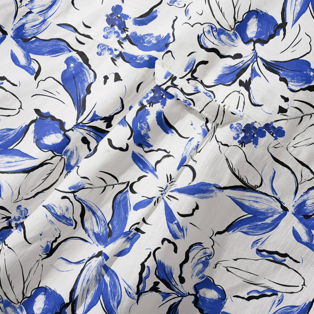 LeosWare® Men's Hawaiian Shirt Short Sleeve Button-up 100% Cotton Blue Aloha Indigo Blossoms Brushstroke By Huan huan