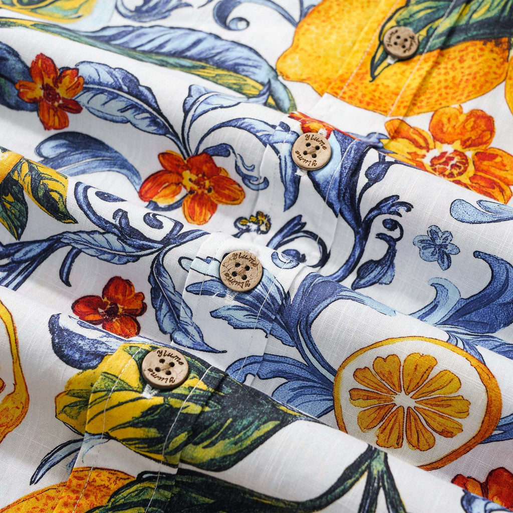Men's Vintage Blue Hawaiian Shirt Sicily Lemon Shirt Short Sleeve Button-down Tropical Shirt By Mo