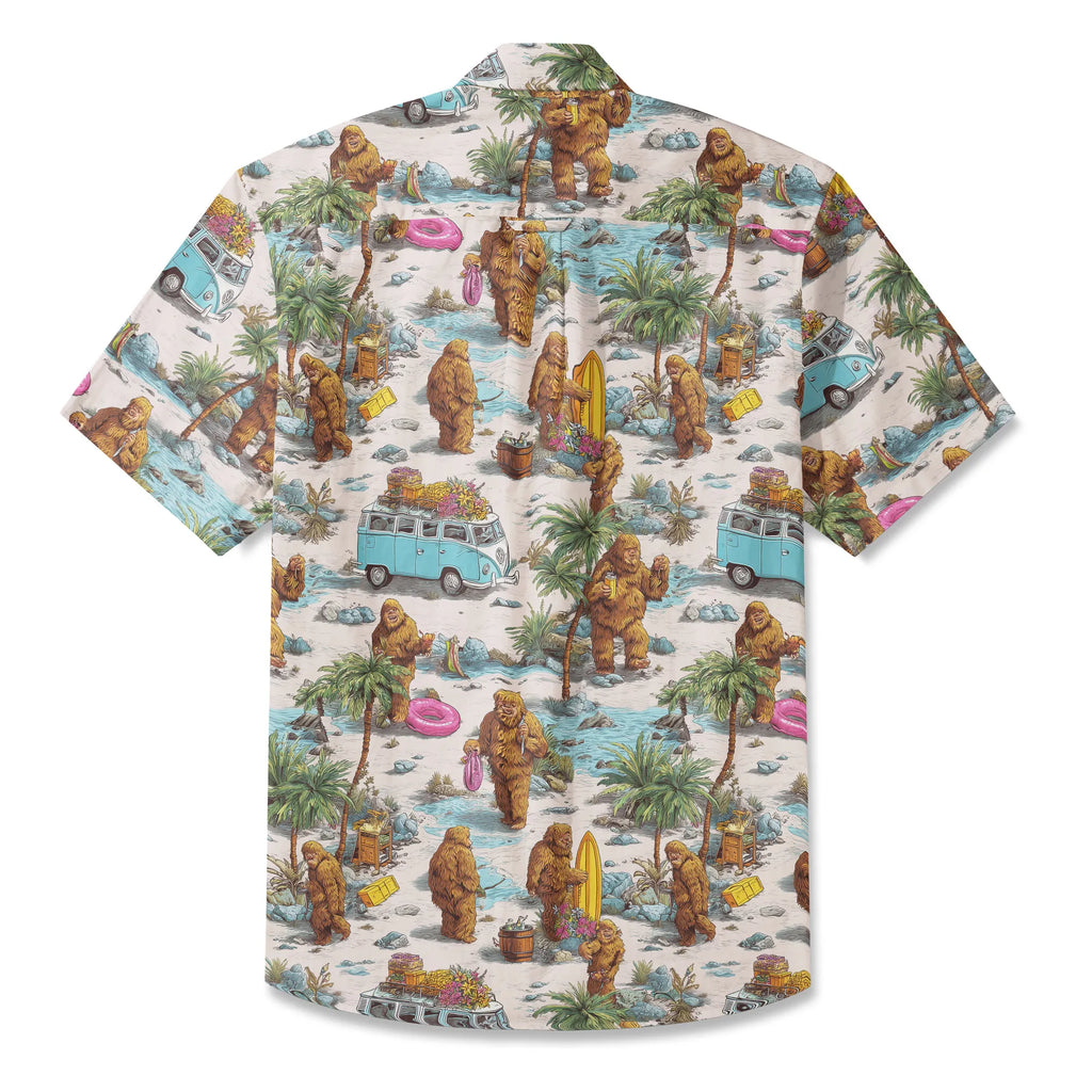 LeosWare® Men's Hawaiian Shirt Short Sleeve Button-up 100% Cotton Aloha Seaside Market Of The Bigfoot By Ann