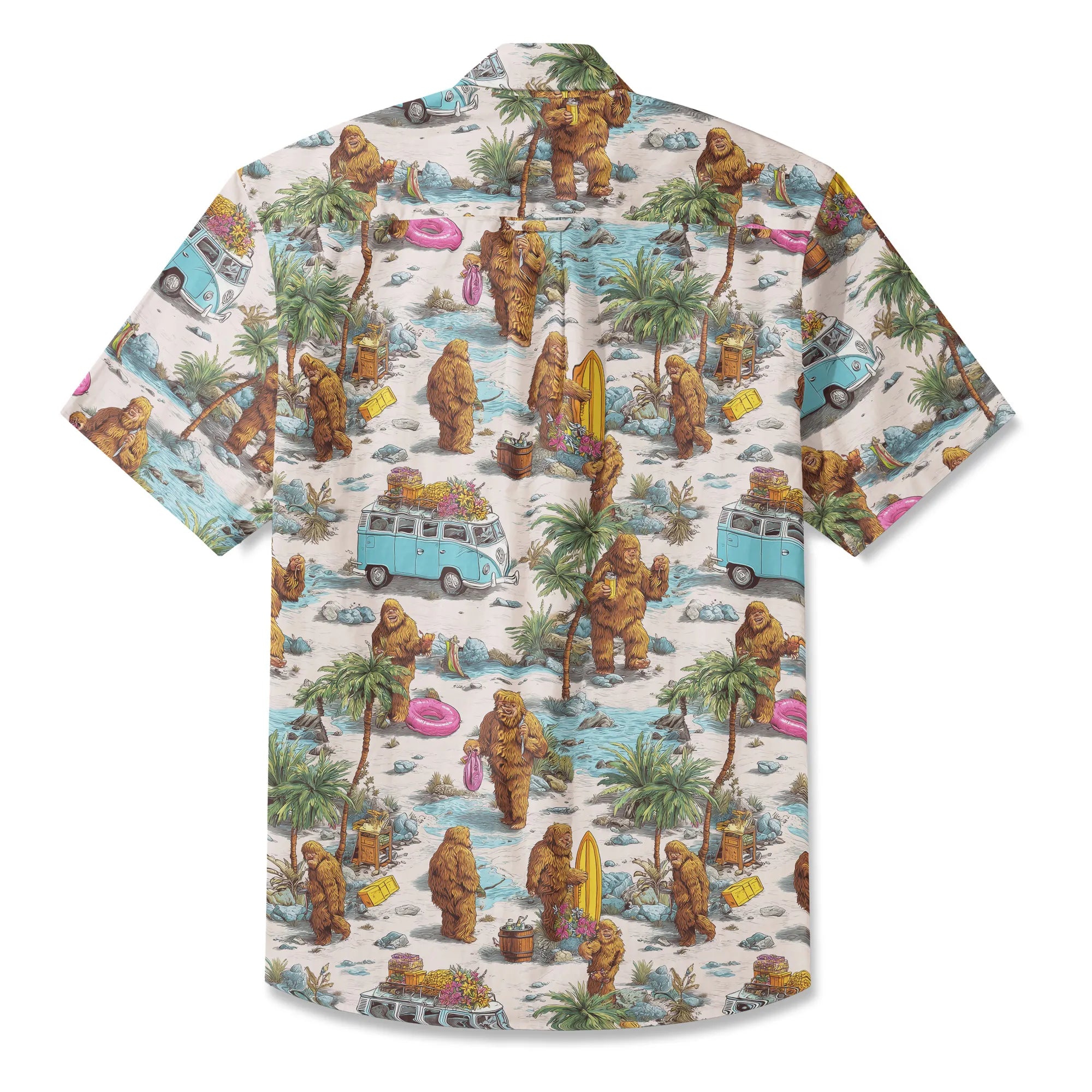 LeosWare® Men's Hawaiian Shirt Short Sleeve Button-up 100% Cotton Aloha Seaside Market Of The Bigfoot By Ann