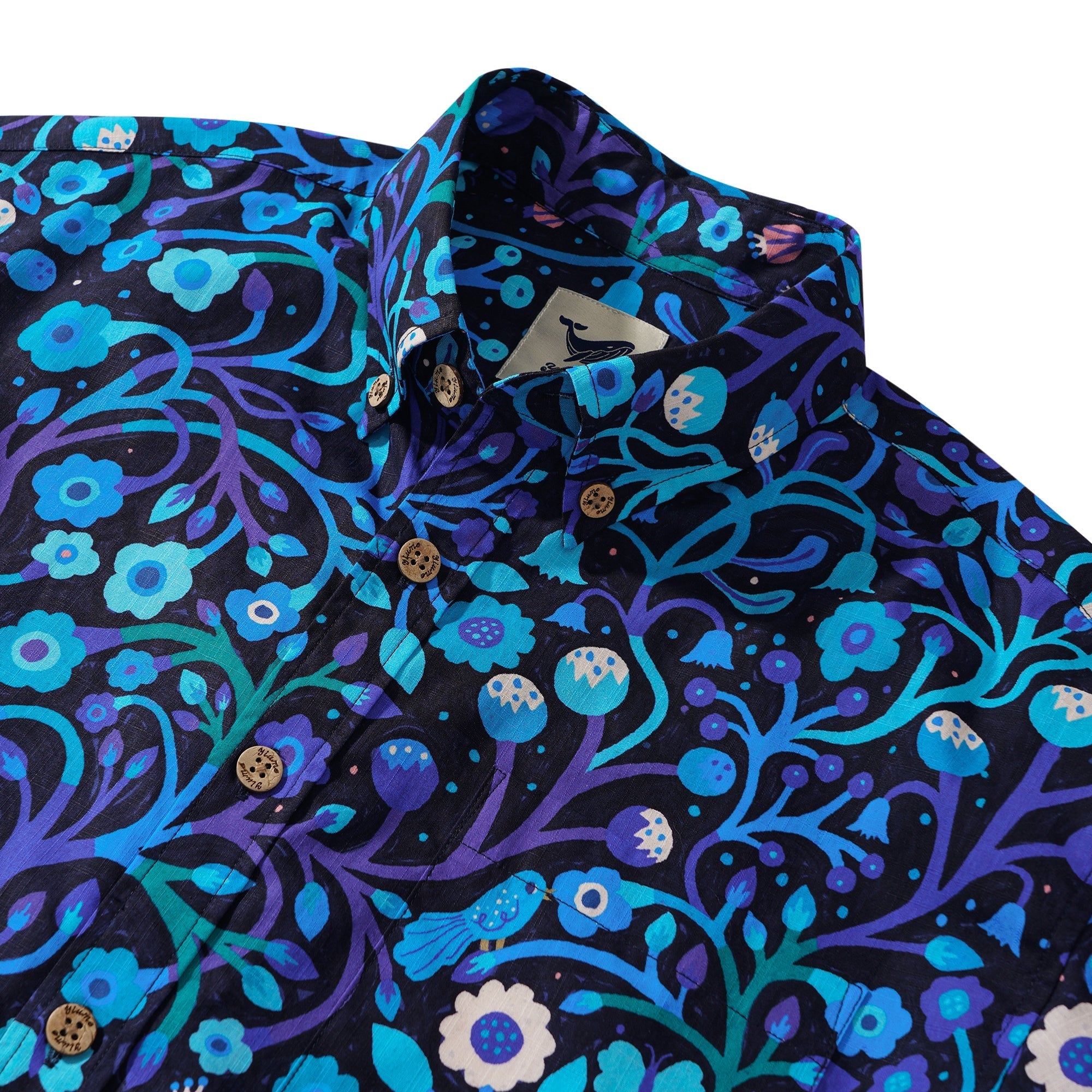 Yiume Men's Blue and Purple Hawaiian Shirt Short Sleeve Button-down Shirt 100% Cotton Aloha Shirt By Mo