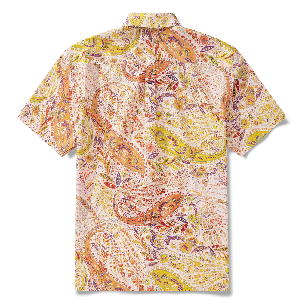 Men's Hawaiian Shirt Short Sleeve Button-down 100% Cotton Yellow Aloha Paisley Paradise By Yakima