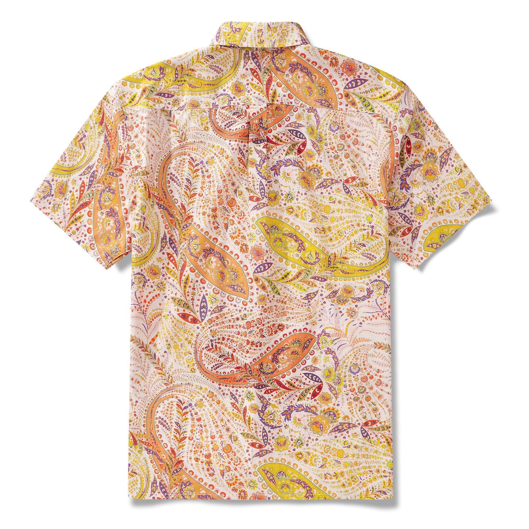 Men's Hawaiian Shirt Short Sleeve Button-down 100% Cotton Yellow Aloha Paisley Paradise By Yakima