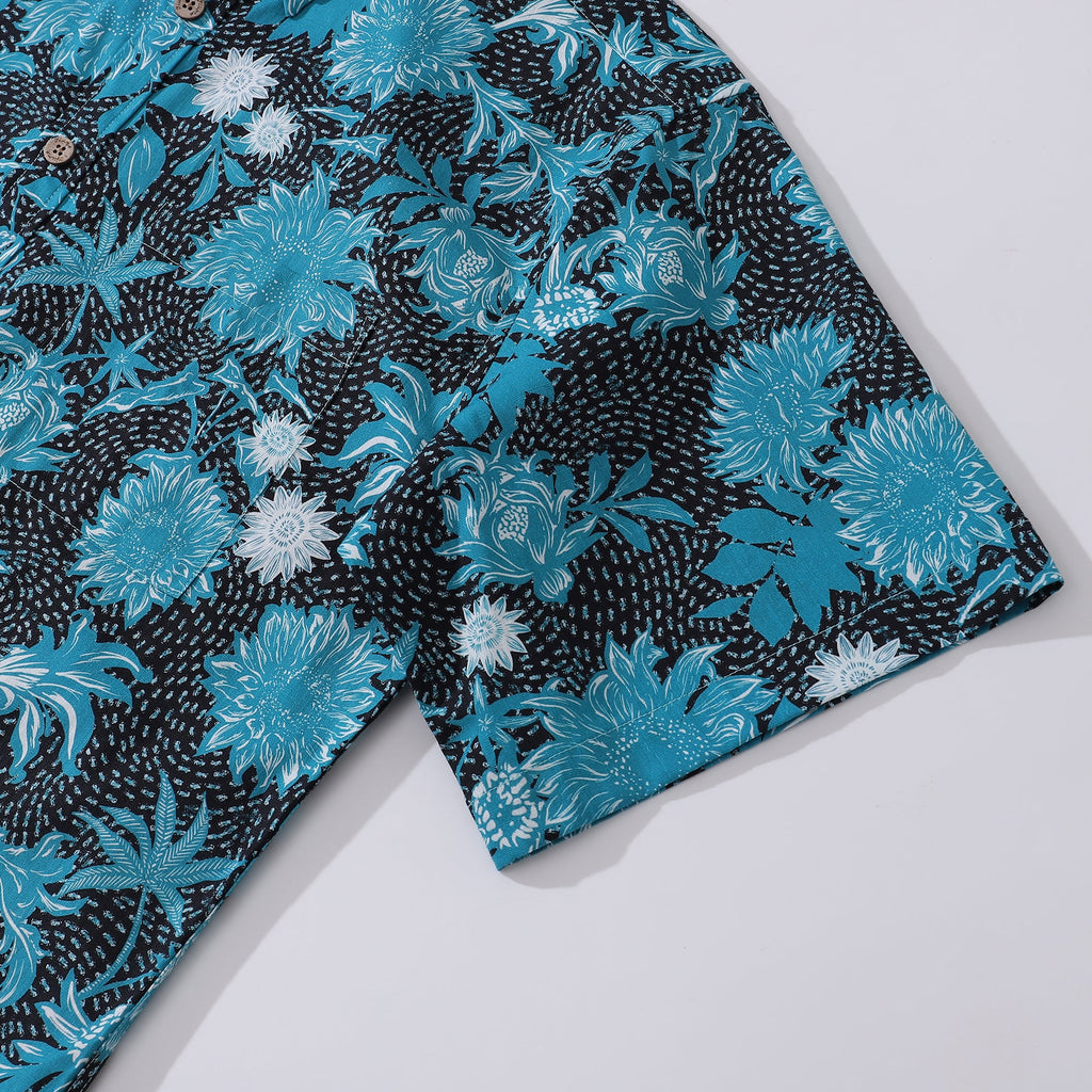 Hawaiian Shirt For Men Sunflower Sea Button-down Shirt Short Sleeve 100% Cotton Shirt By Sherry