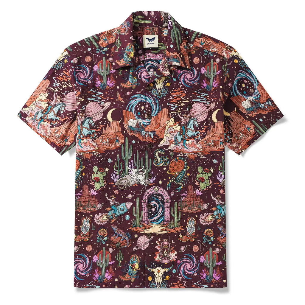 Men's Hawaiian Shirt Short Sleeve Camp Collar 100% Cotton Red Aloha Western Stardust - Red By Mo
