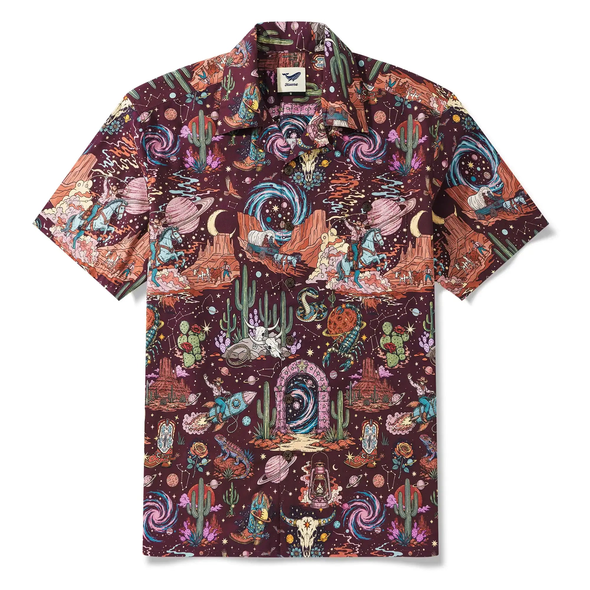 Men's Hawaiian Shirt Short Sleeve Camp Collar 100% Cotton Red Aloha Western Stardust - Red By Mo