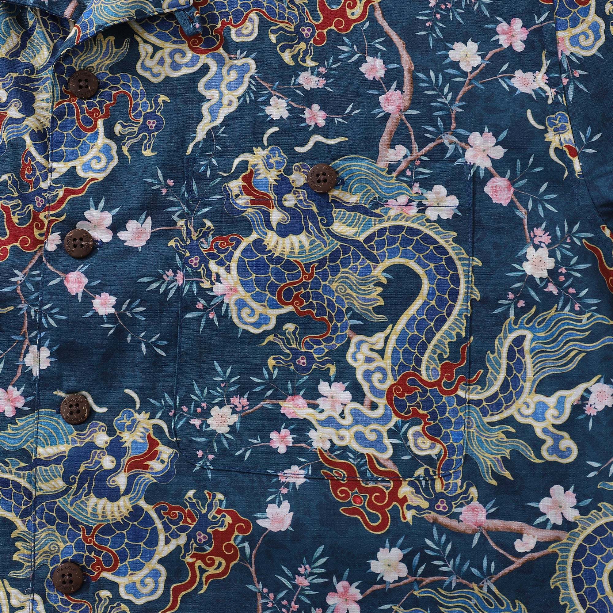 Hawaiian Shirt For Men Dragon Shirt Floral Rhythm Print Shirt Camp Collar 100% Cotton Dragon's Floral Rhythm By Mo