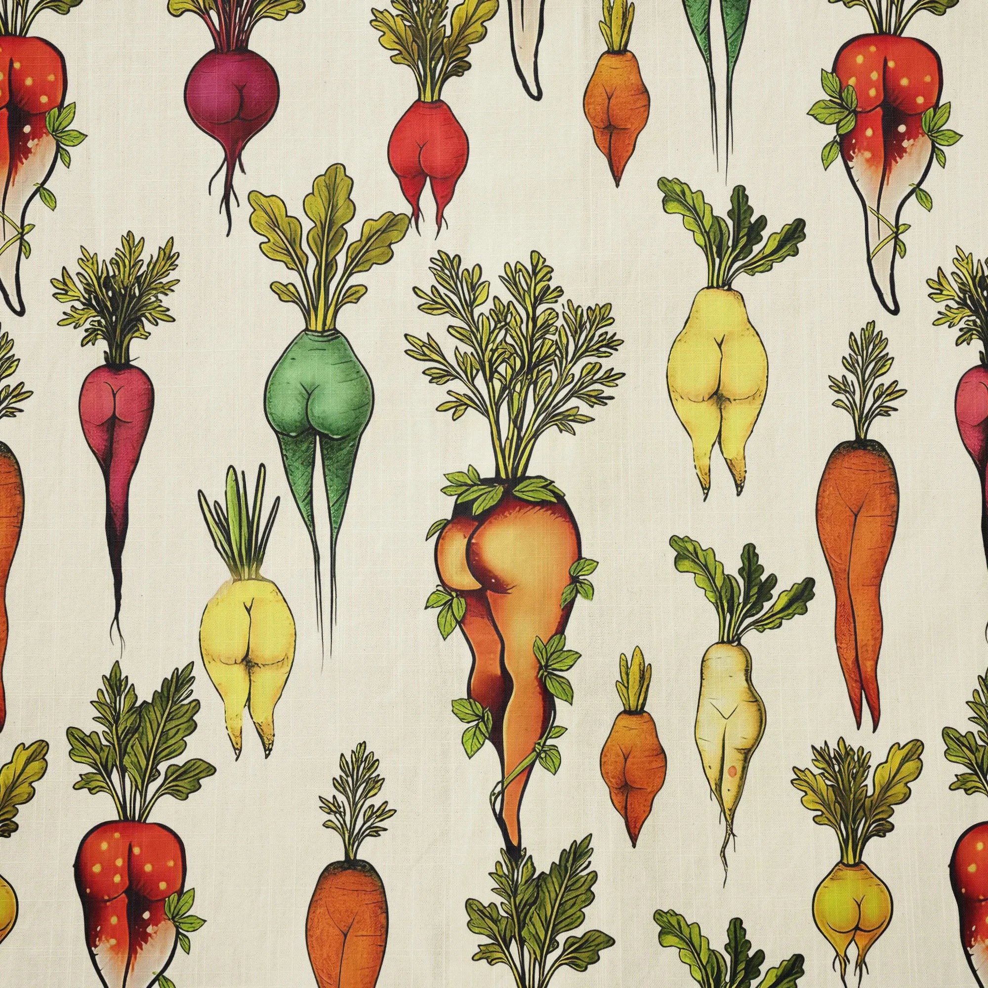 LeosWare® Carrot Men's Hawaiian Shirt Short Sleeve Button-up 100% Cotton Beige Aloha Bootylicious Veggie Bash By Ann