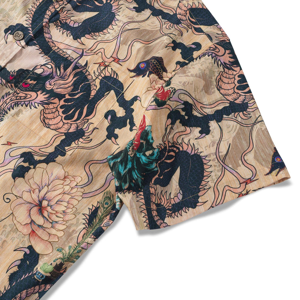 Dragon Shirt 100% Cotton Hawaiian Shirt Men's Short Sleeve Button-down Shirt Aloha Shirt Dragon Dance And Cherry Blossoms By Sylvia