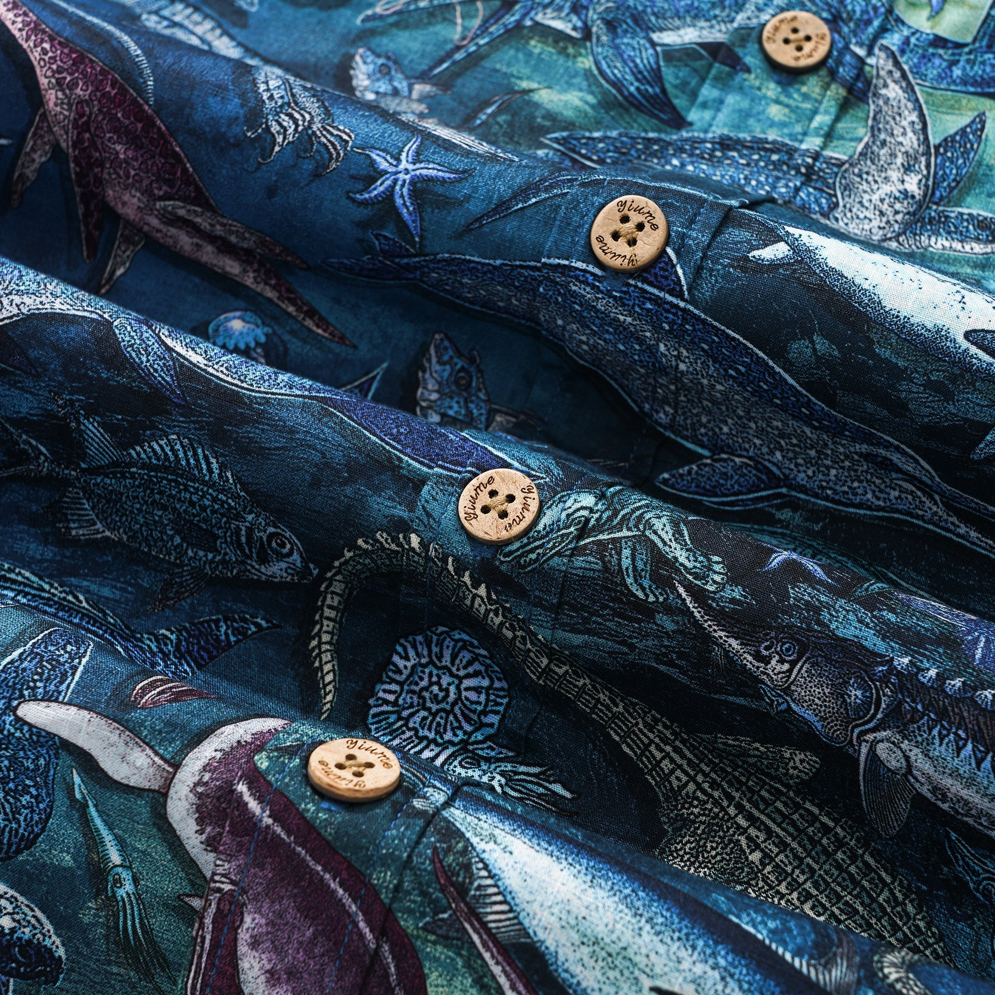 Men's Hawaiian Shirt Short Sleeve Button-down 100% Cotton Blue Aloha Ocean Dreams By Mo
