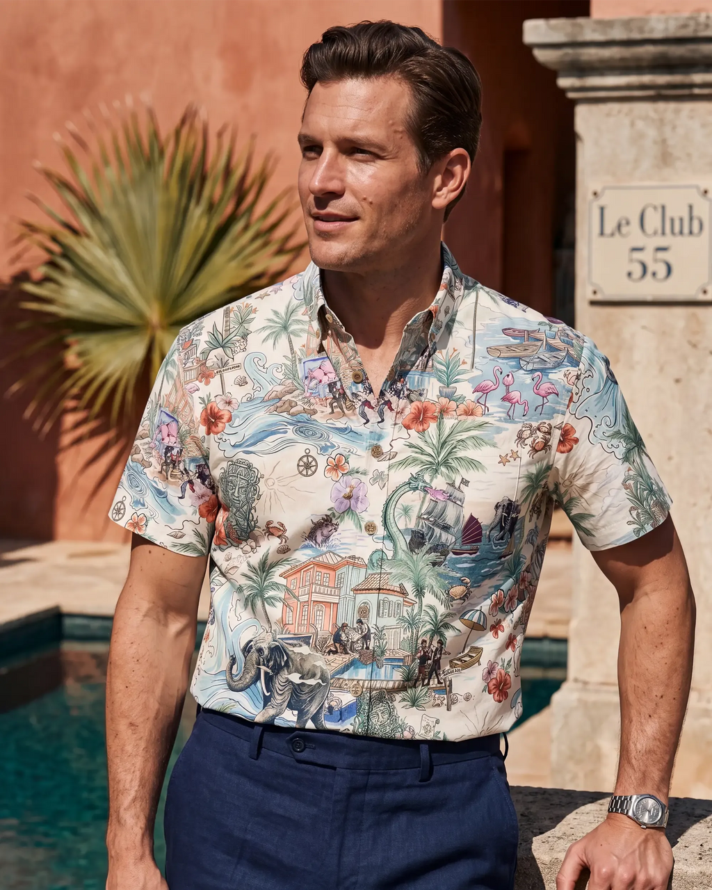 Men's Hawaiian Shirt Short Sleeve Button-down 100% Cotton Green Aloha Hidden Paradise By Huan huan