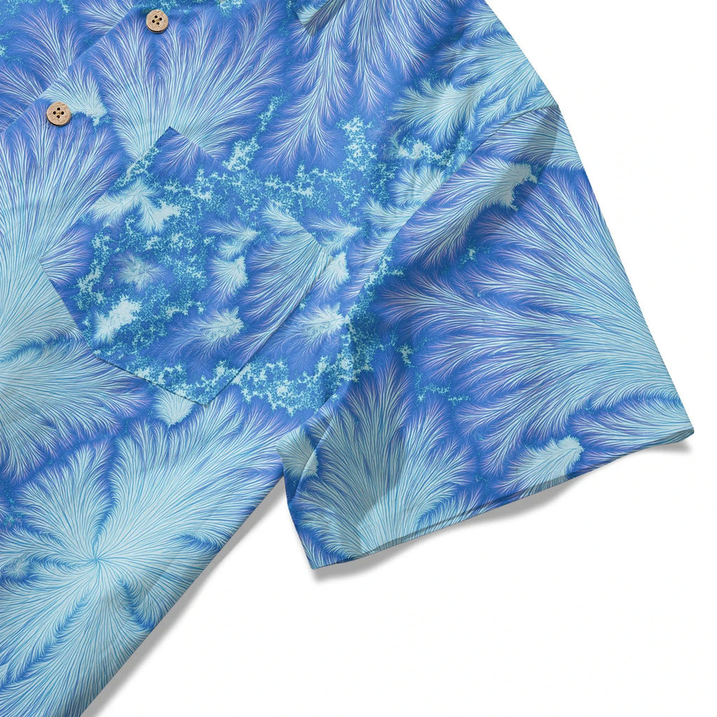 LeosWare® Men's Hawaiian Shirt Short Sleeve Button-up 100% Cotton Blue Aloha Ice Blue Feather Flame By Ann