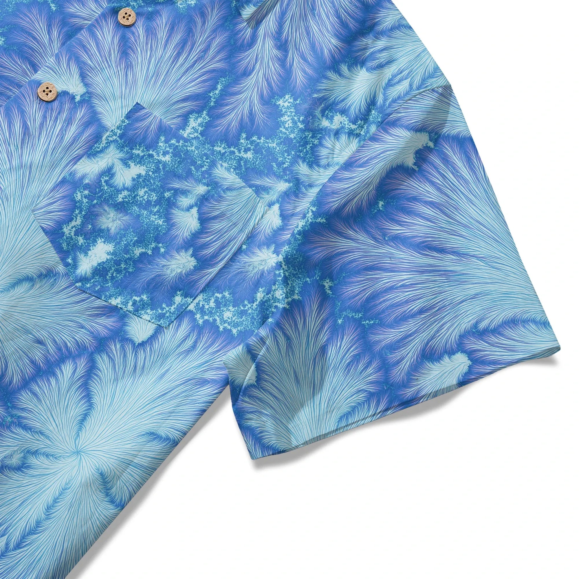 LeosWare® Men's Hawaiian Shirt Short Sleeve Button-up 100% Cotton Blue Aloha Ice Blue Feather Flame By Ann