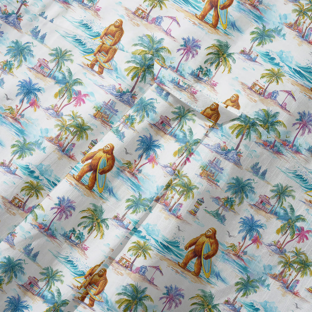 LeosWare® Men's Hawaiian Shirt Short Sleeve Button-up 100% Cotton White Aloha Surfing Vacation Of Bigfoot By Ann