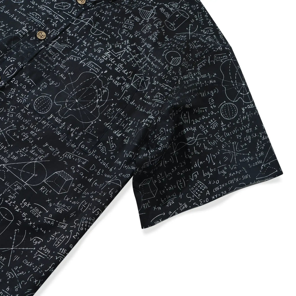 Geek Chic Men's Hawaiian Shirt Short Sleeve Button-down 100% Cotton Black Aloha The Problem Solver Math Formula Physics Equation Science Chalkboard By Yana