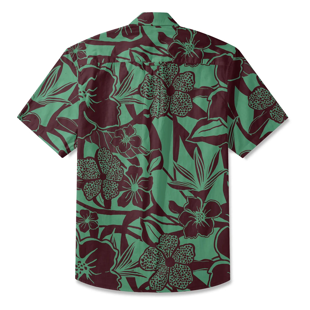 LeosWare® Men's Hawaiian Shirt Short Sleeve Button-up 100% Cotton Green Aloha Impression Of Tropical Plants By Huan huan