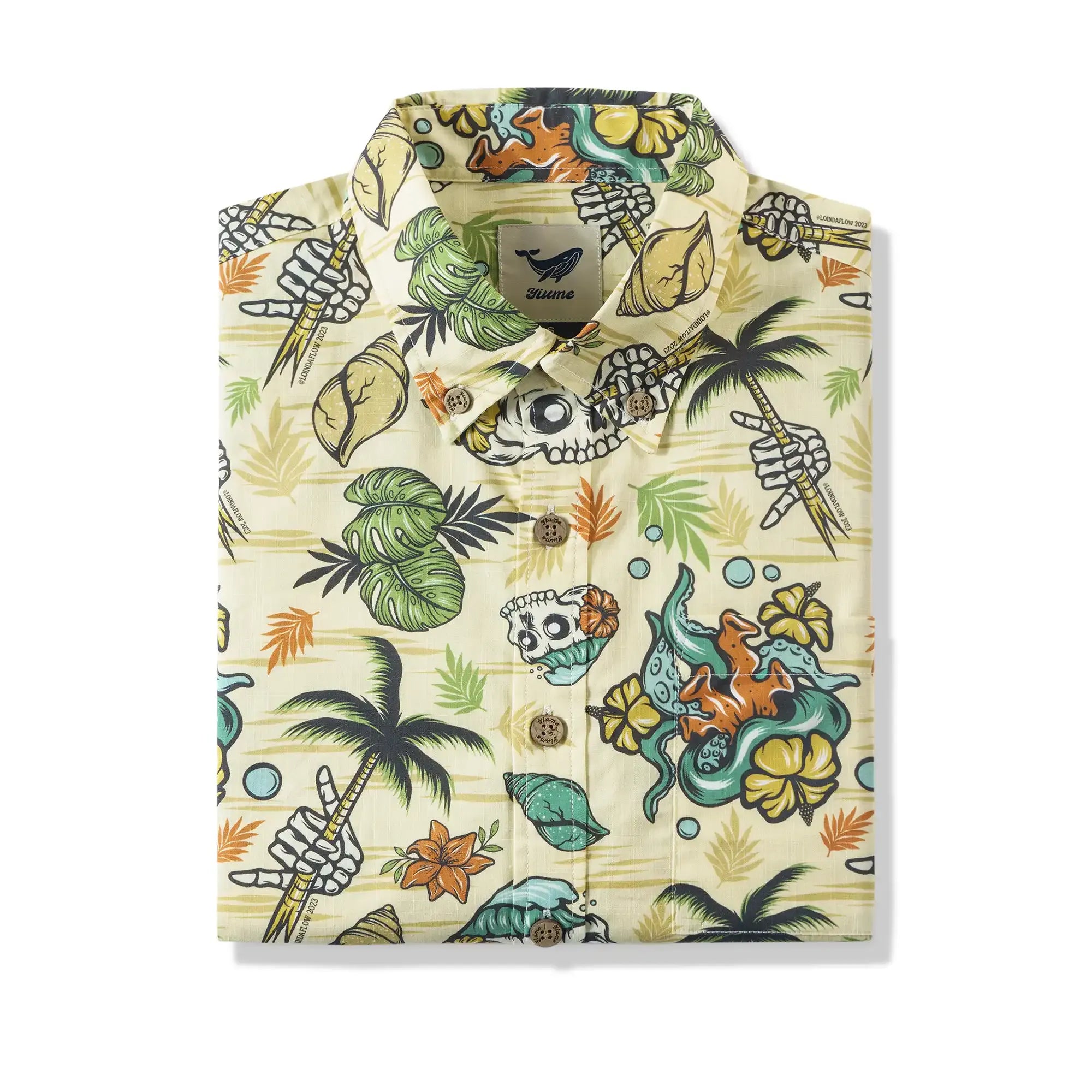 Men's Tropical Hawaiian Shirt 1990s Vintage Skull Shirt Short Sleeve Button-down100% Cotton Green Shirt Aloha Tropical Wilderness Skull By Laihha Organna