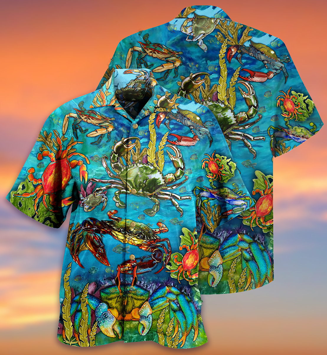 Crab Love Ocean Blue Art Style - Hawaiian Shirt
