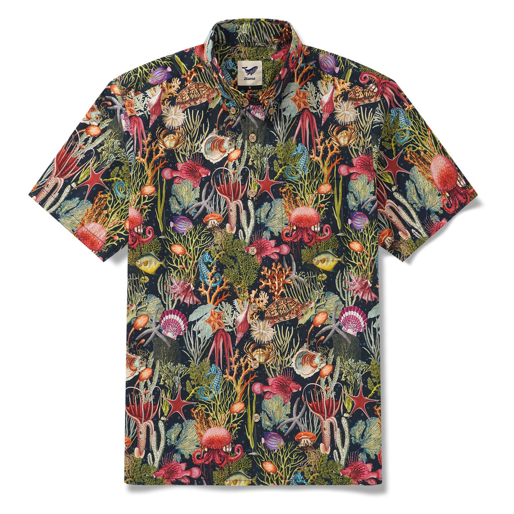 Men's Hawaiian Shirt Short Sleeve Button-down 100% Cotton Green Aloha Ocean Dreams By Cigar