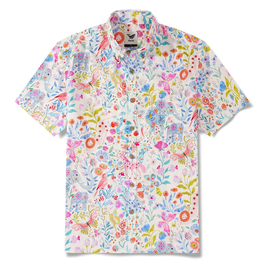Men's Hawaiian Shirt Short Sleeve Button-down 100% Cotton Aloha Enchanted Wildlife By Huan huan