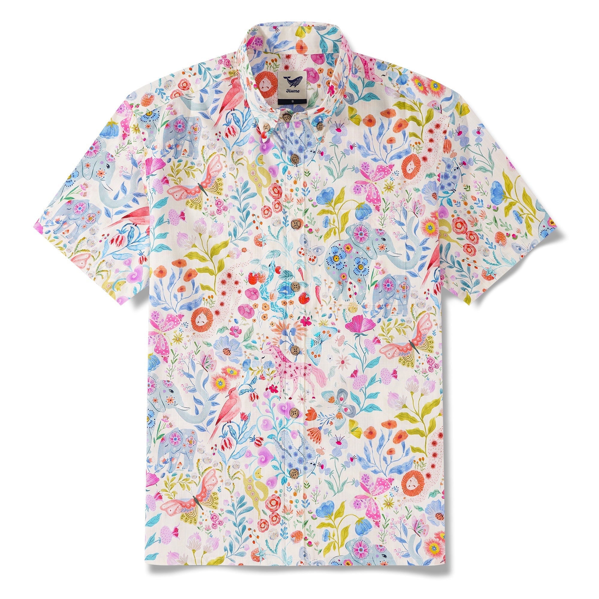 Men's Hawaiian Shirt Short Sleeve Button-down 100% Cotton Aloha Enchanted Wildlife By Huan huan