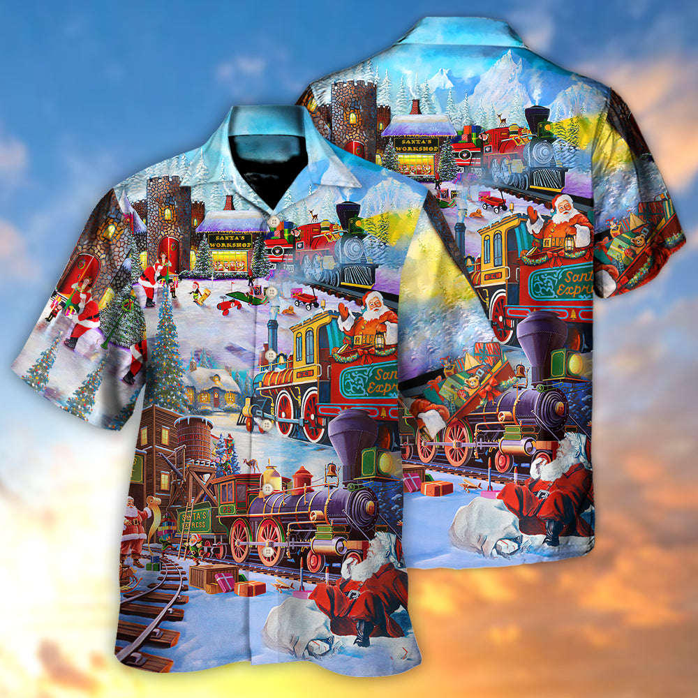 Christmas Holiday Santa Claus In A Train - Hawaiian Shirt