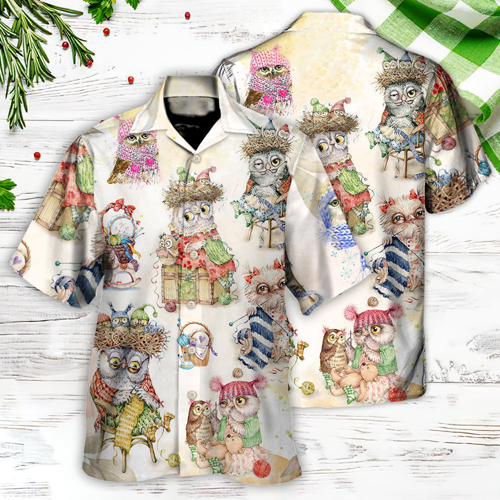 Owl Knitting Is Happy Place - Hawaiian Shirt