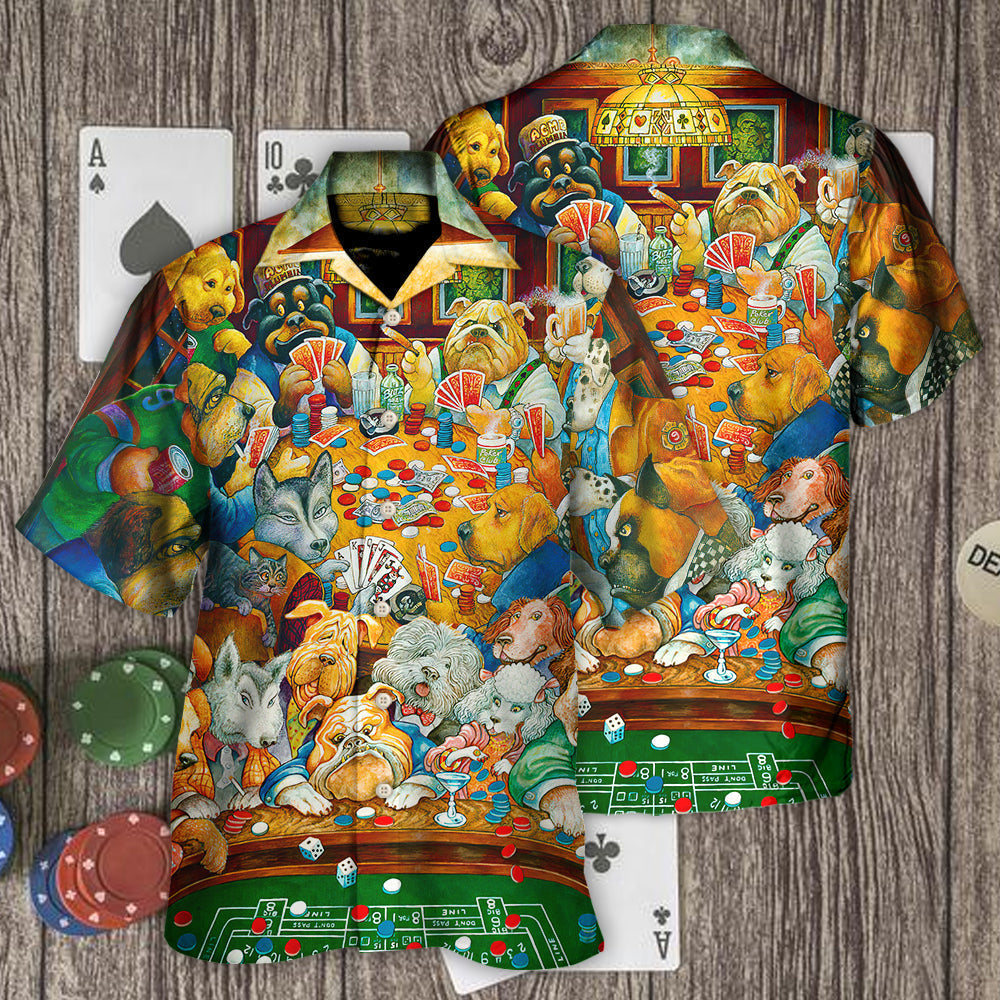 Gambling Dog Canines Playing Poker - Hawaiian Shirt